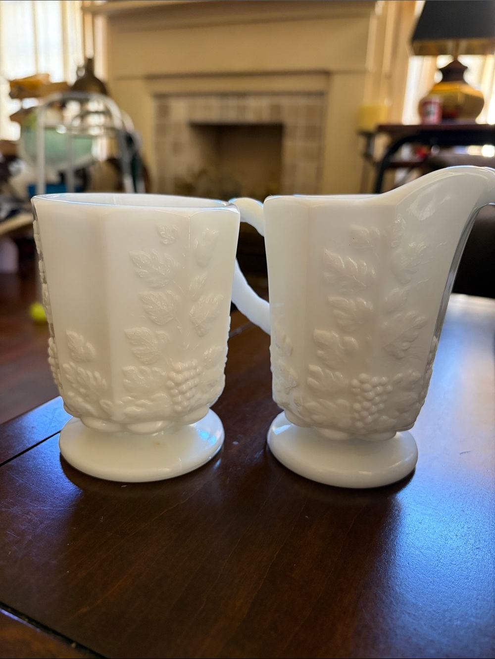 Westmoreland White Milk Glass Creamer and Sugar Set - Classic Grape Pattern
